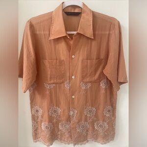 Needles Vintage Japanese Archive Peach Floral Lace Eyelet Button Down Shirt Sz S
